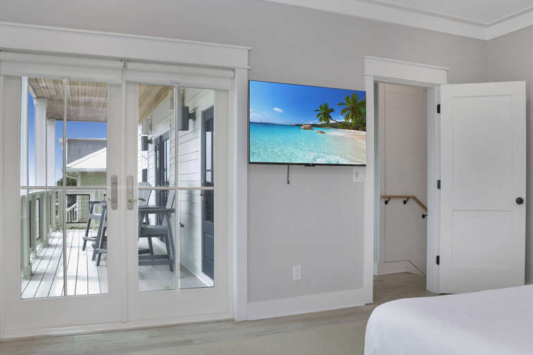 Bedroom 1 with Beach Front Deck and TV