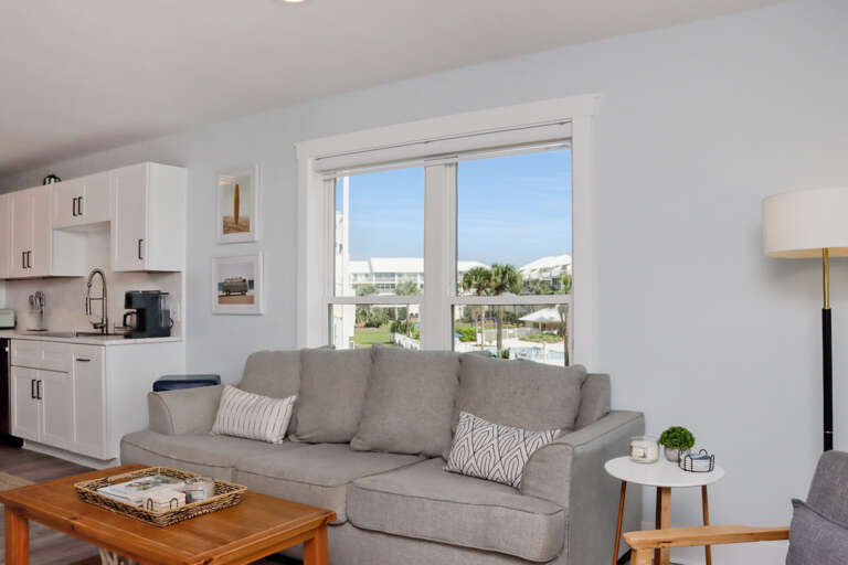 Living Room with View of Community Pool