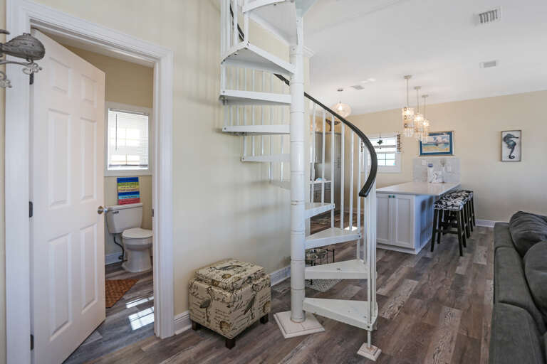 Living Room with Full Bath and Spiral Staircase