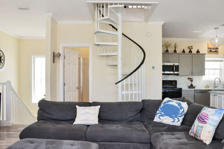 Living Room with Full Bathroom and Spiral Staircase