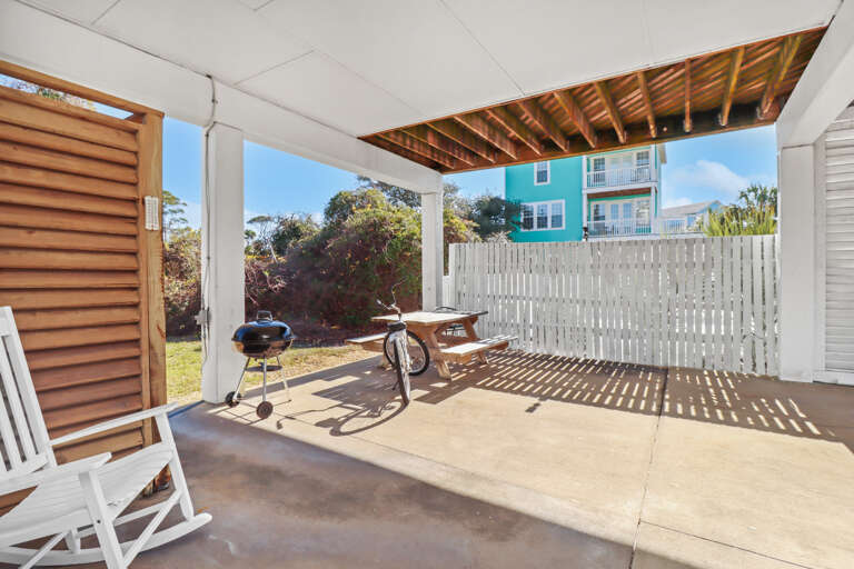 Outdoor Shower and Picnic Table Under House