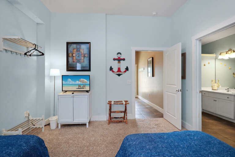 Bedroom 1 with TV and Full Bath