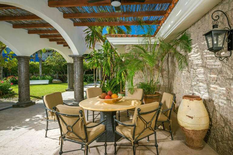 Enjoy your morning breakfast at this inviting alcove outside the kitchen area