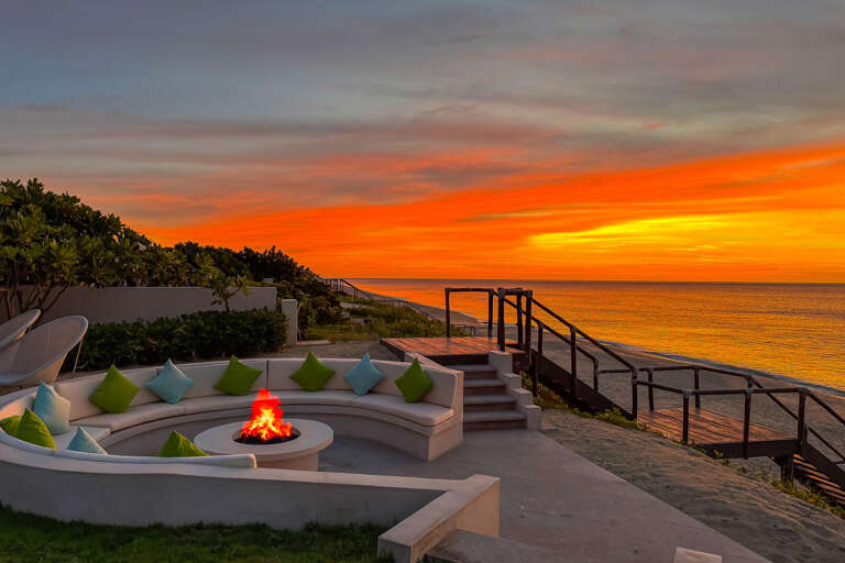 Seaside Steps And Seating Around Firepit Facing Sunset