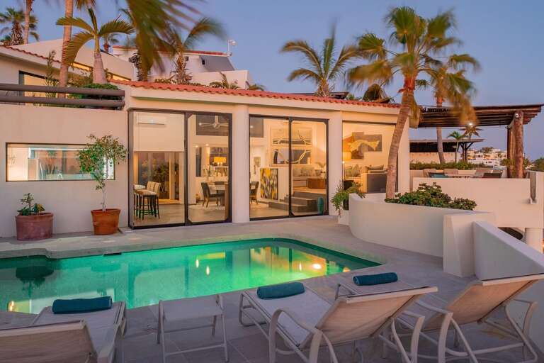 Palm-fringed Poolside Patio, Pristine Paving, Panoramic View