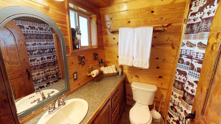 Wood-panelled Bathroom Interior With Mirror And Sink