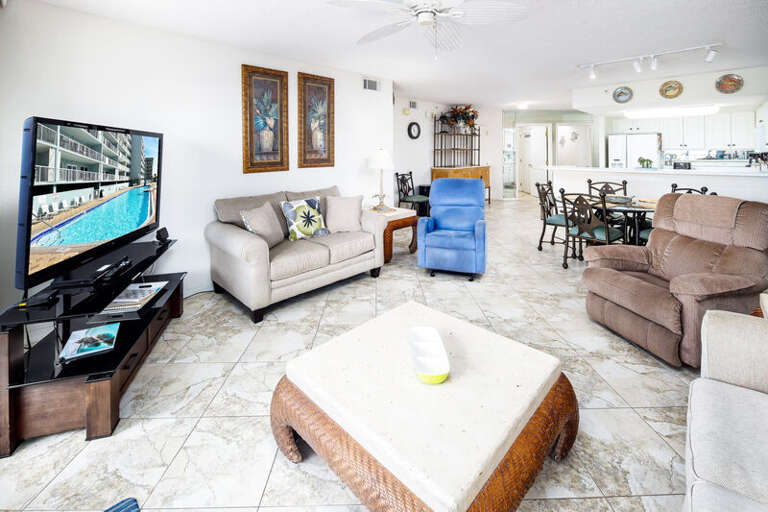 Living Room with Private Balcony - 
Islander Beach Condo Rentals, Okaloosa Island