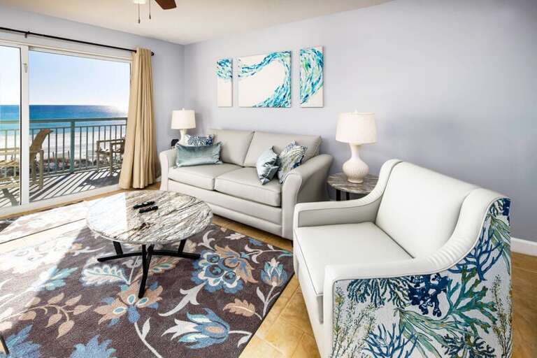 Living Room, 
Pelican Isle Resort 305 Okaloosa Island Fort Walton Beach Vacation Rentals by Sunset Resort Rentals