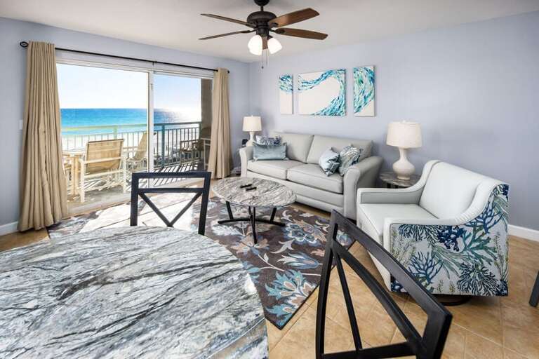 Living Room, 
Pelican Isle Resort 305 Okaloosa Island Fort Walton Beach Vacation Rentals by Sunset Resort Rentals