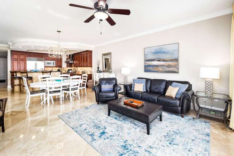 Living Room with Balcony and adjoining Master Bedroom - 
Bella Riva Resort, Okaloosa Island Fort Walton Beach Florida Vacation Rentals