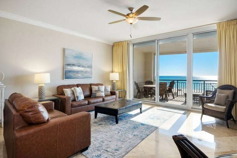 Living Room with Balcony - 
Bella Riva Resort, Okaloosa Island Fort Walton Beach Florida Vacation Rentals