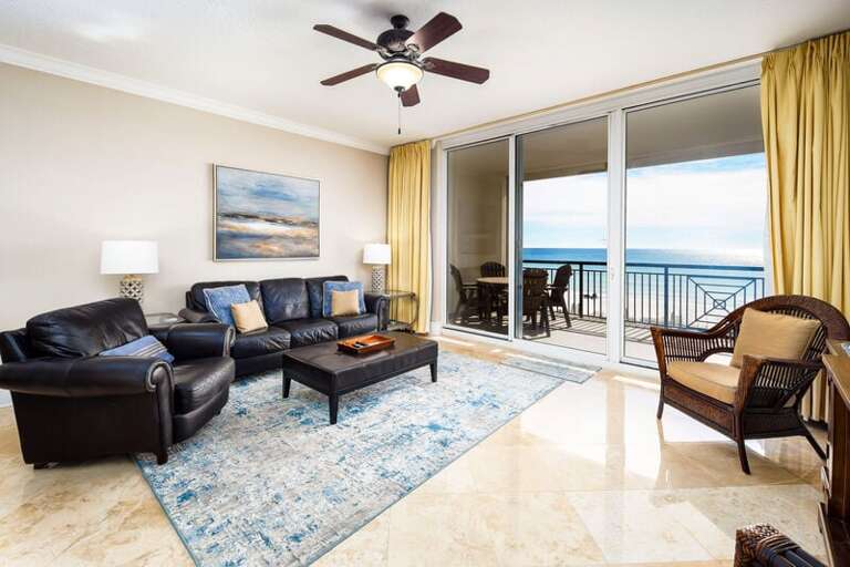 Living Room with Balcony - 
Bella Riva Resort, Okaloosa Island Fort Walton Beach Florida Vacation Rentals