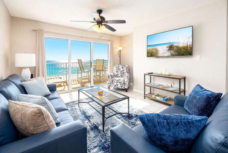 Living Room with Private Balcony - 
Gulf Dunes 413 Fort Walton Beach Okaloosa Island Vacation Rentals