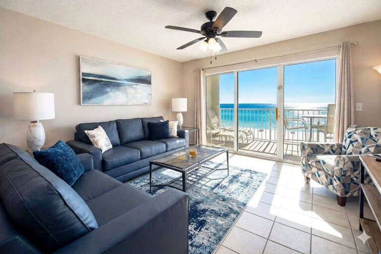 Living Room with Private Balcony - 
Gulf Dunes 413 Fort Walton Beach Okaloosa Island Vacation Rentals