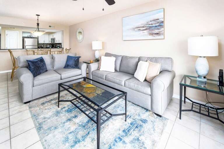 Living Room with Private Balcony - 
Gulf Dunes 413 Fort Walton Beach Okaloosa Island Vacation Rentals