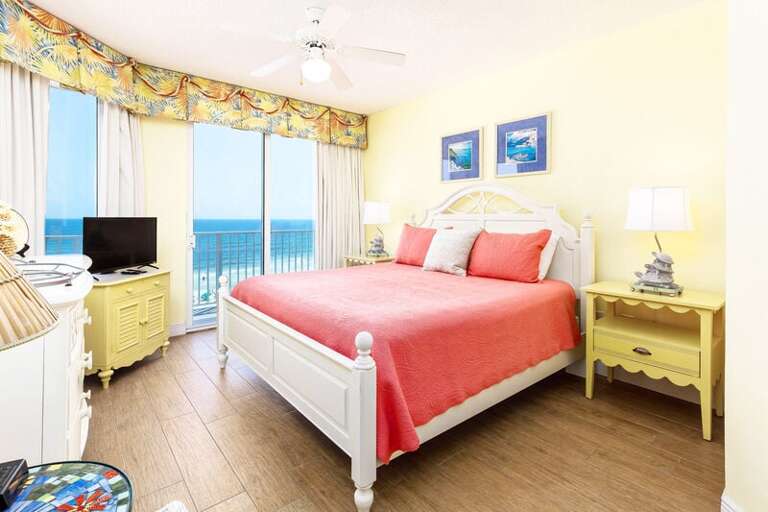 Master Bedroom with Balcony - 
Gulf Dunes Resort Unit 601, Okaloosa Island Fort Walton Beach Vacation Rentals