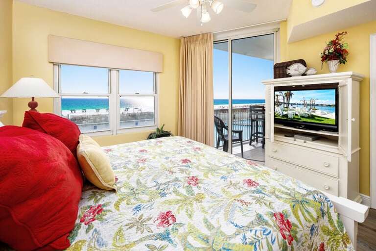 Master Bedroom with Beach View and Balcony Access - Waters Edge Resort Unit 212 Fort Walton Beach Okaloosa Island Vacation Rentals