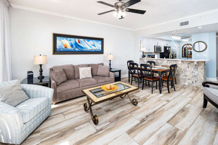 Living Room with Private Balcony - 
Waters Edge Resort Unit 412 Fort Walton Beach Okaloosa Island Vacation Rentals