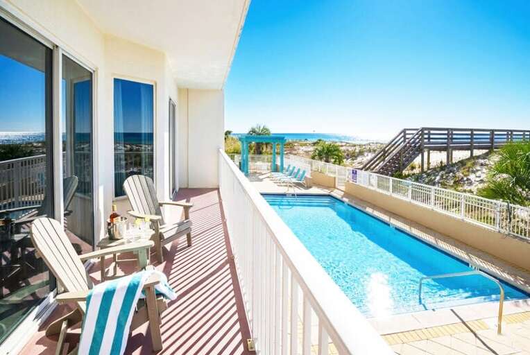 Balcony View - Gulf Dunes Resort Unit 117 Okaloosa Island Fort Walton Beach Vacation Condos by Sunset Resort Rentals