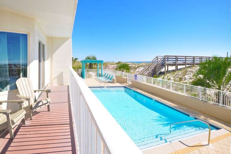 Balcony View - Gulf Dunes Resort Unit 117 Okaloosa Island Fort Walton Beach Vacation Condos by Sunset Resort Rentals