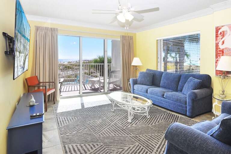 Living Room - Gulf Dunes Resort Unit 117 Okaloosa Island Fort Walton Beach Vacation Condos by Sunset Resort Rentals