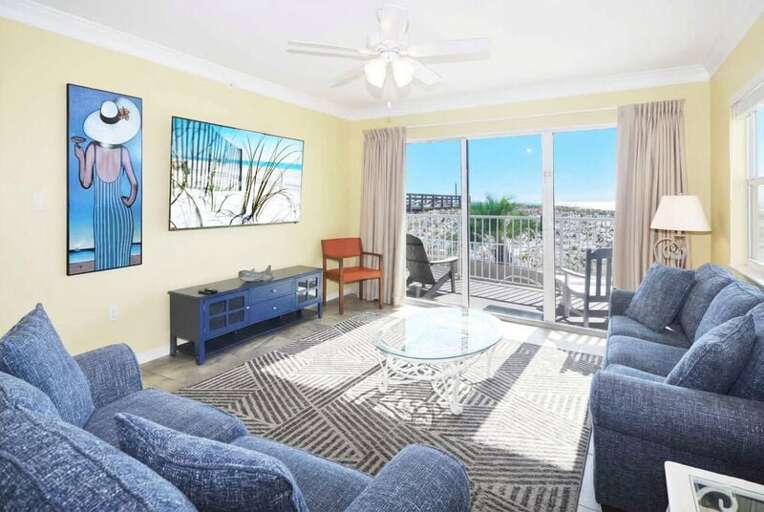 Living Room - Gulf Dunes Resort Unit 117 Okaloosa Island Fort Walton Beach Vacation Condos by Sunset Resort Rentals