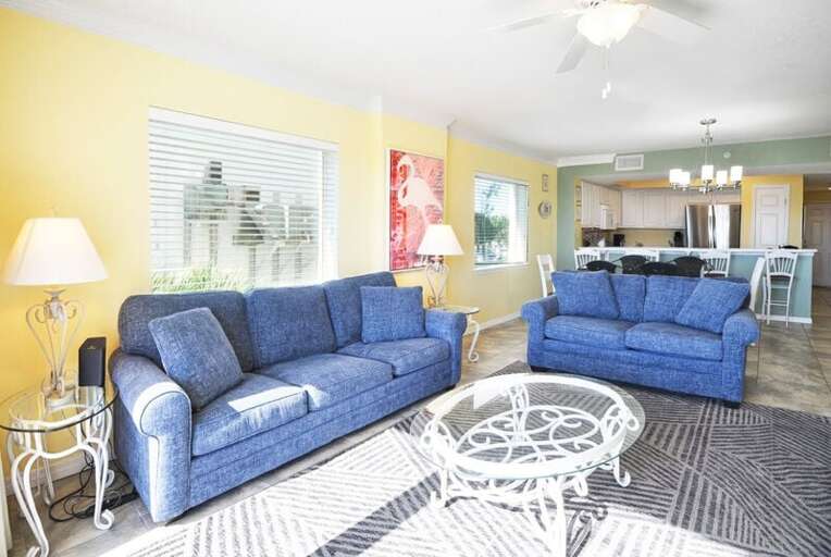 Living Room - Gulf Dunes Resort Unit 117 Okaloosa Island Fort Walton Beach Vacation Condos by Sunset Resort Rentals