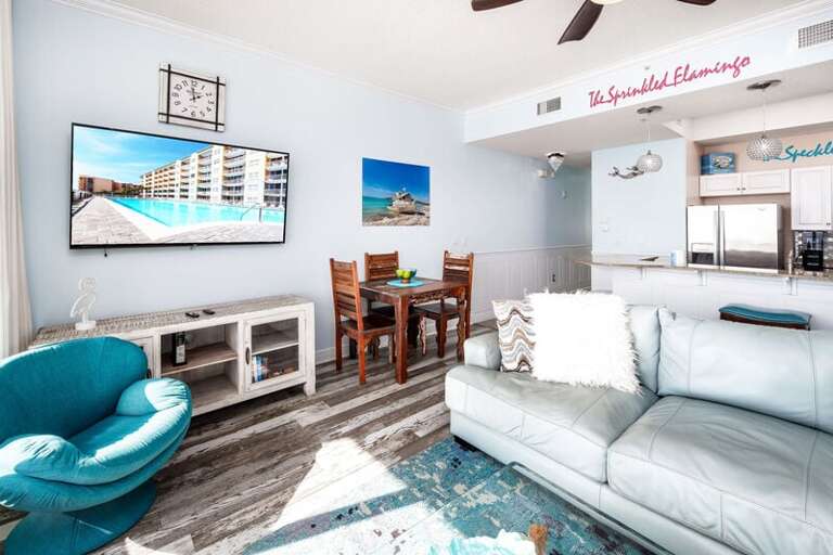Living Room with Balcony - Waters Edge Resort unit 613 Okaloosa Island Fort Walton Beach Vacation Rentals by Sunset Resort Rentals