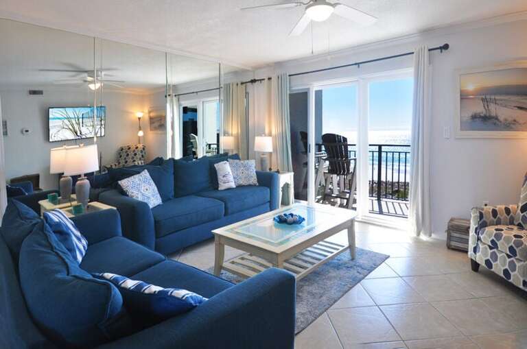 Living Room - Emerald Isle Resort 712, Okaloosa Island, Fort Walton Beach Vacation Rentals by Sunset Resort Rentals