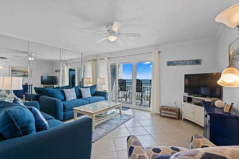 Living Room - Emerald Isle Resort 712, Okaloosa Island, Fort Walton Beach Vacation Rentals by Sunset Resort Rentals