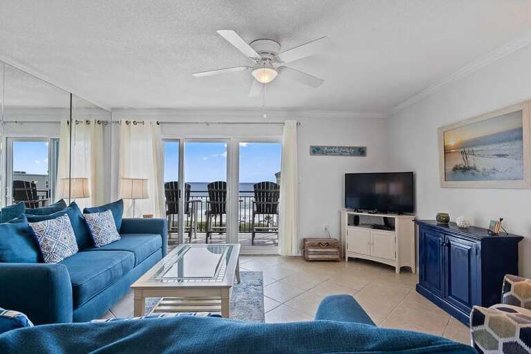 Living Room - Emerald Isle Resort 712, Okaloosa Island, Fort Walton Beach Vacation Rentals by Sunset Resort Rentals