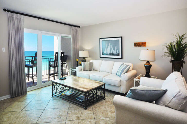 Living Room - Emerald Isle Resort unit 601, Okaloosa Island, Fort Walton Beach Vacation Rentals by Sunset Resort Rentals