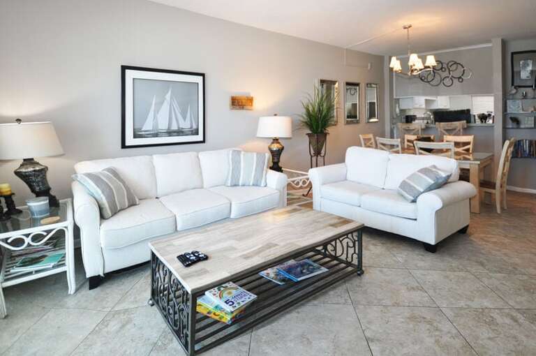 Living Room - Emerald Isle Resort unit 601, Okaloosa Island, Fort Walton Beach Vacation Rentals by Sunset Resort Rentals