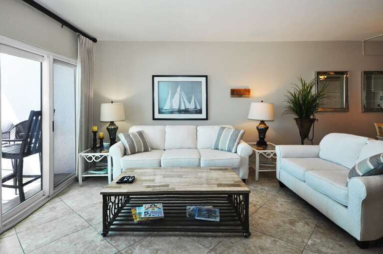 Living Room - Emerald Isle Resort unit 601, Okaloosa Island, Fort Walton Beach Vacation Rentals by Sunset Resort Rentals