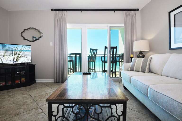 Living Room - Emerald Isle Resort unit 601, Okaloosa Island, Fort Walton Beach Vacation Rentals by Sunset Resort Rentals
