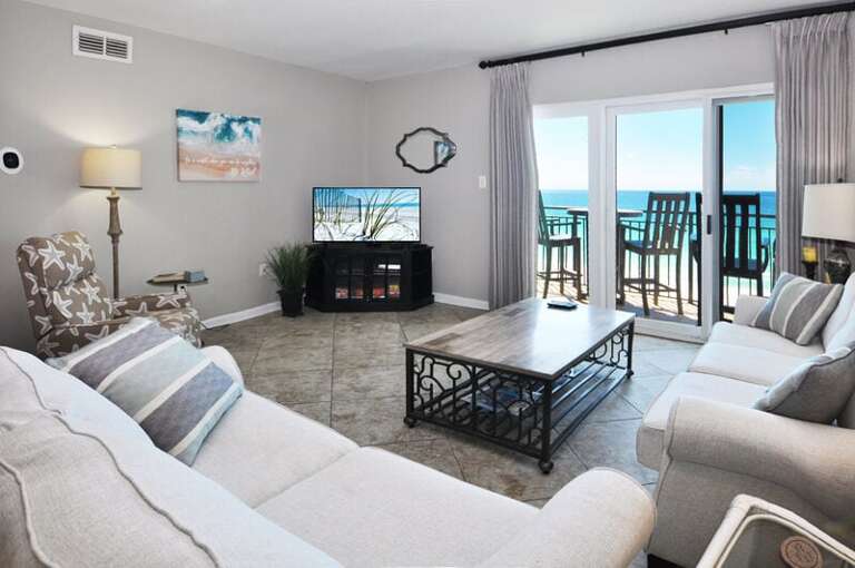 Living Room - Emerald Isle Resort unit 601, Okaloosa Island, Fort Walton Beach Vacation Rentals by Sunset Resort Rentals