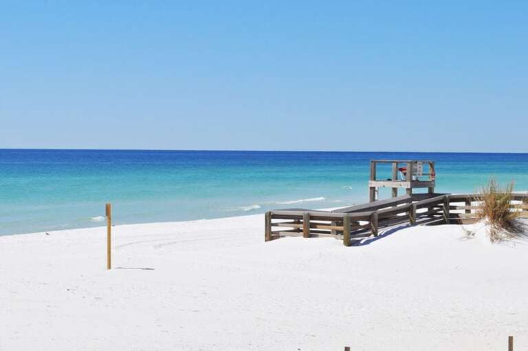Looking west from the resort.  This walkway is accessed from the public parking area next door.   Islander Beach Resort, Unit 2005, Okaloosa Island, Fort Walton Beach Vacation Rentals