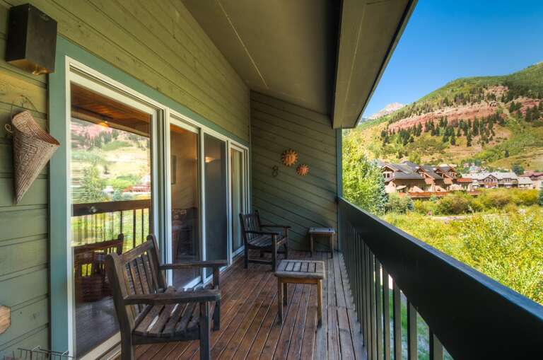 Wood deck with mountain view Wood deck with mountain view