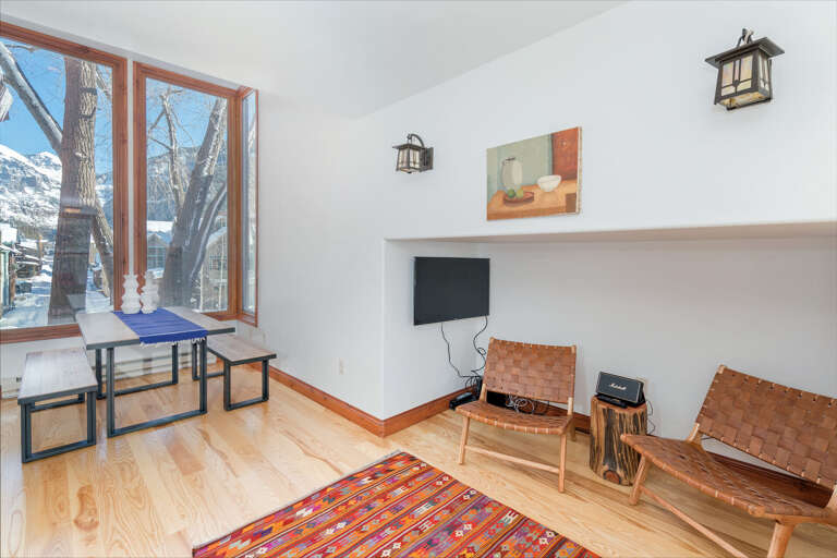 Dining Table and Bench Set, Leather Folding Chairs, Smart TV,