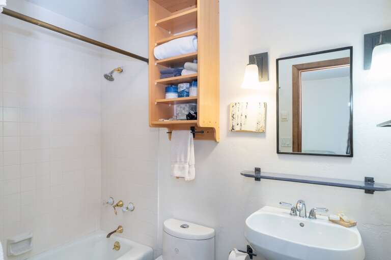 Bathroom with Pedestal Sink and Shower-Tub Combo Bathroom with Pedestal Sink and Shower-Tub Combo