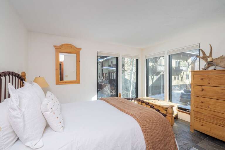 Bright Bedroom, Big Bed, Balcony View, Wooden Wardrobe