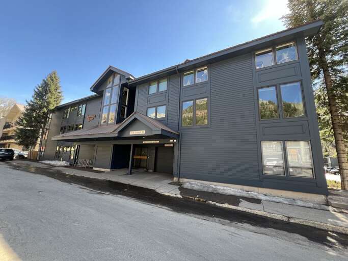 The exterior of the building with a new paint job!