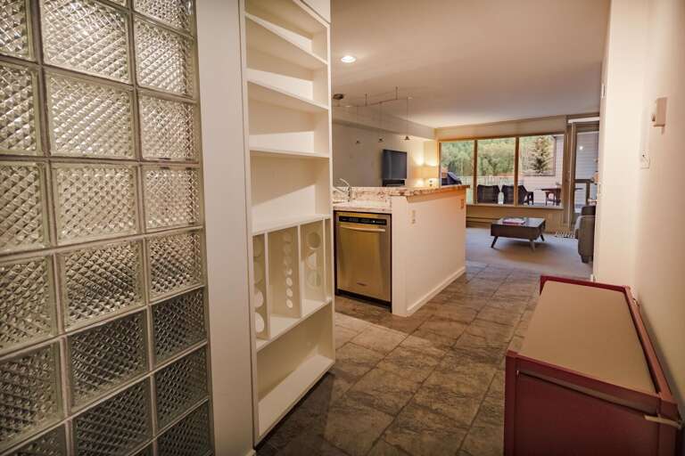 Hallway with shelving. Hallway with shelving.