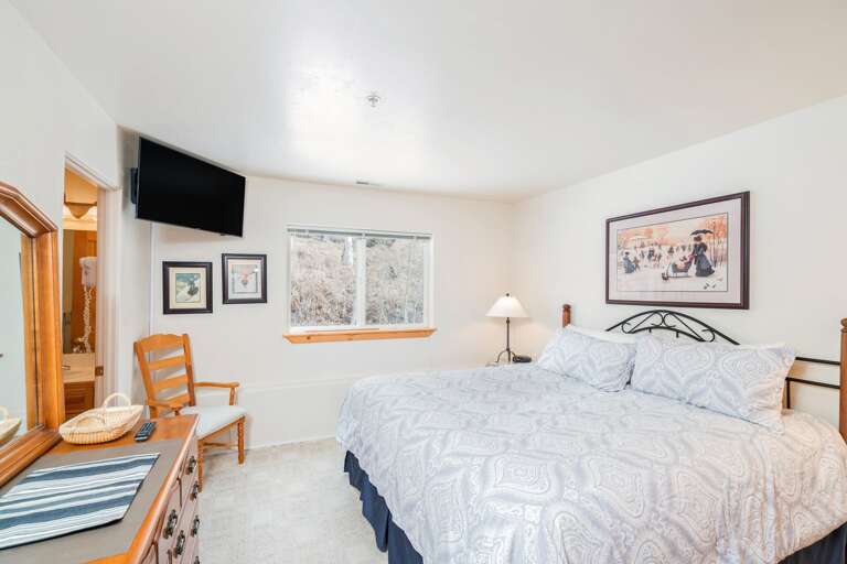 Bedroom with Flat-Screen TV and and Comfortable Bed at Lodging near Telluride CO