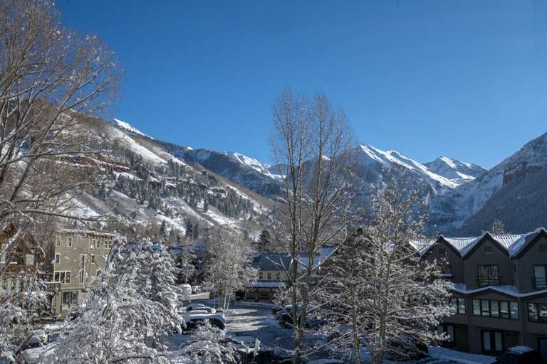 Buildings and mountains view