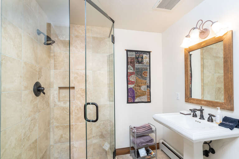 Guest Bathroom. Large glass shower. Guest Bathroom. Large glass shower.