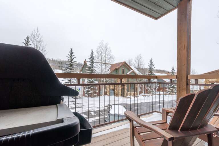 Wood patio with snow view