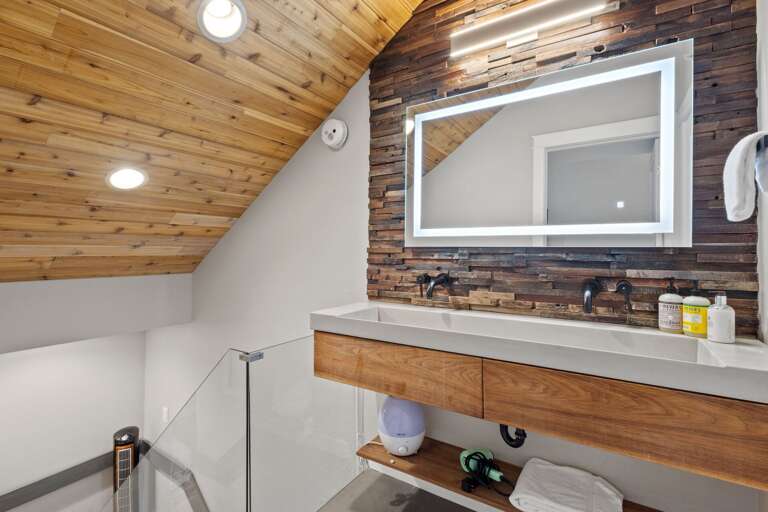 An eclectic design for the third floor sink and vanity. It is located right off the primary bedroom on the third floor. An eclectic design for the third floor sink and vanity. It is located right off the primary bedroom on the third floor.