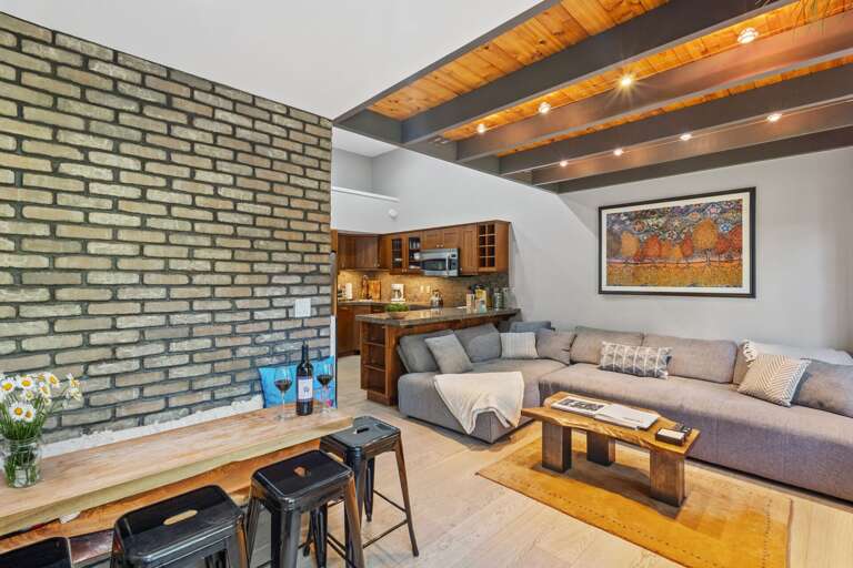 Enjoy longing on the comfy over-sized sofa after a long day on the slopes or the trails. Enjoy longing on the comfy over-sized sofa after a long day on the slopes or the trails.