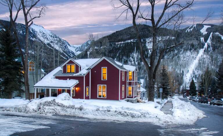 Red Exterior of Miles High Close to Ski Slopes